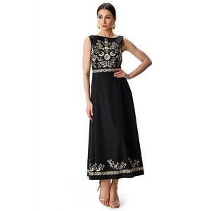 eShakti Wayward Fancies Floral Vine Embroidery Cotton Poplin Maxi Dress